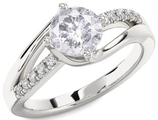 Salt & Pepper Diamond Silver Round Solitaire Engagement Ring