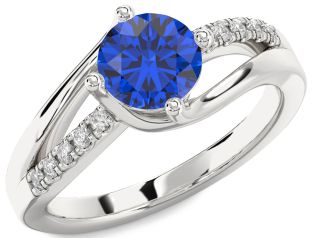Diamond Blue Sapphire Platinum Round Solitaire Engagement Ring