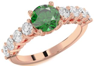 Diamond Emerald Rose Gold Round Solitaire Engagement Ring