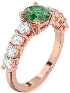 Diamond Emerald Rose Gold Round Engagement Ring