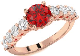Diamond Ruby Rose Gold Round Solitaire Engagement Ring
