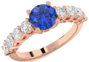 Diamond Blue Sapphire Rose Gold Round Engagement Ring
