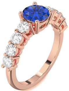 Diamond Blue Sapphire Rose Gold Silver Round Engagement Ring