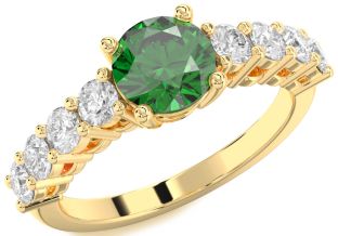 Diamond Emerald Gold Round Solitaire Engagement Ring