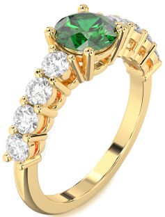 Diamond Emerald Gold Round Engagement Ring