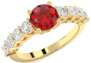 Diamond Ruby Gold Round Solitaire Engagement Ring