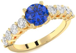 Diamond Blue Sapphire Gold Round Solitaire Engagement Ring