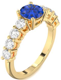 Diamond Blue Sapphire Gold Round Engagement Ring