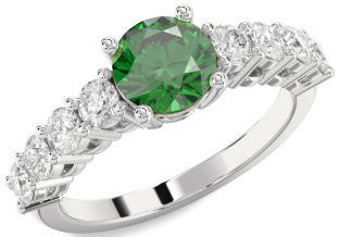 Diamond Emerald Platinum Round Solitaire Engagement Ring