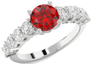 Diamond Ruby Platinum Round Solitaire Engagement Ring