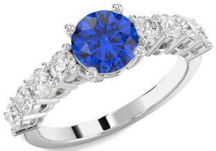 Diamond Blue Sapphire Platinum Round Solitaire Engagement Ring