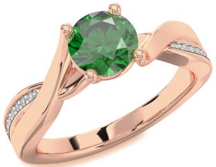 Diamond Emerald Rose Gold Round Solitaire Engagement Ring