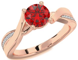 Diamond Ruby Rose Gold Round Solitaire Engagement Ring
