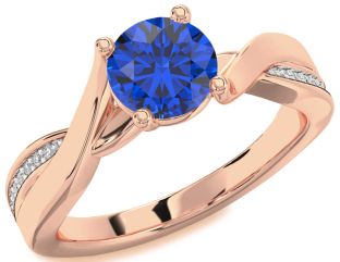 Diamond Blue Sapphire Rose Gold Silver Round Solitaire Engagement Ring