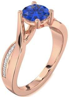 Diamond Blue Sapphire Rose Gold Round Solitaire Engagement Ring