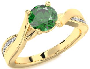 Diamond Emerald Gold Round Solitaire Engagement Ring