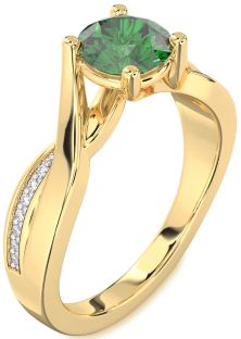 Diamond Emerald Gold Round Solitaire Engagement Ring