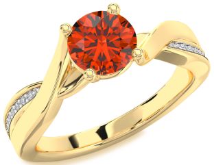 Diamond Fire Opal Gold Round Solitaire Engagement Ring