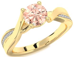 Diamond Morganite Gold Round Solitaire Engagement Ring