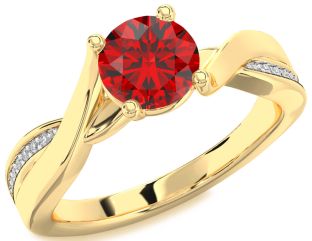 Diamond Ruby Gold Round Solitaire Engagement Ring