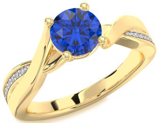 Diamond Blue Sapphire Gold Round Solitaire Engagement Ring