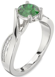 Diamond Emerald Platinum Round Solitaire Engagement Ring