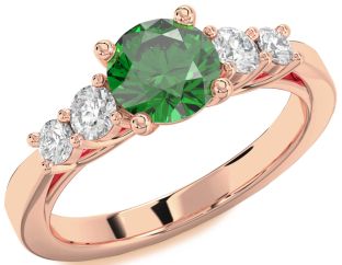 Diamond Emerald Rose Gold Round Solitaire Engagement Ring