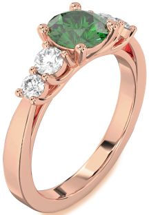 Diamond Emerald Rose Gold Round Engagement Ring