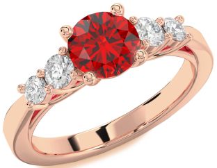 Diamond Ruby Rose Gold Round Solitaire Engagement Ring
