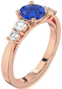 Diamond Blue Sapphire Rose Gold Silver Round Engagement Ring
