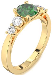 Diamond Emerald Gold Round Engagement Ring