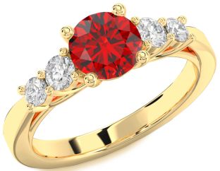 Diamond Ruby Gold Round Solitaire Engagement Ring