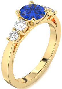 Diamond Blue Sapphire Gold Round Engagement Ring