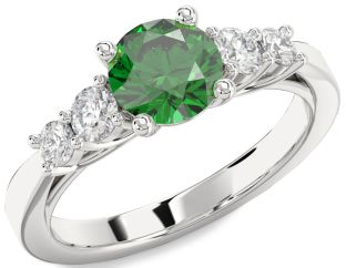 Diamond Emerald Platinum Round Solitaire Engagement Ring