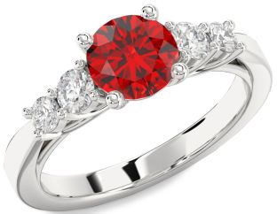 Diamond Ruby Platinum Round Solitaire Engagement Ring