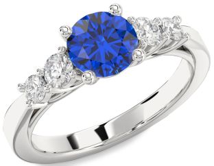 Diamond Blue Sapphire Platinum Round Solitaire Engagement Ring