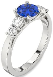 Diamond Blue Sapphire Platinum Round Engagement Ring