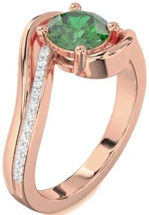 Diamond Emerald Rose Gold Round Solitaire Engagement Ring