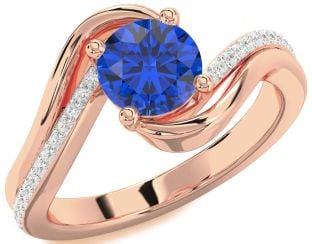 Diamond Blue Sapphire Rose Gold Round Solitaire Engagement Ring