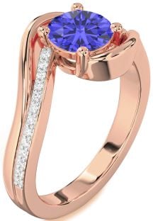 Diamond Blue Sapphire Rose Gold Round Solitaire Engagement Ring