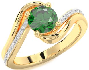 Diamond Emerald Gold Round Solitaire Engagement Ring