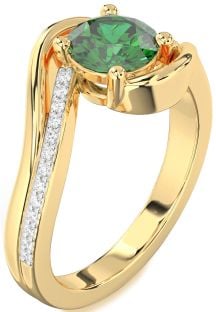 Diamond Emerald Gold Round Solitaire Engagement Ring