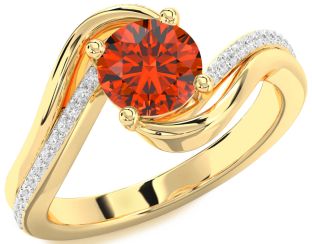 Diamond Fire Opal Gold Round Solitaire Engagement Ring