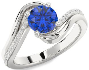 Diamond Blue Sapphire White Gold Round Solitaire Engagement Ring