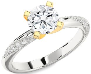 Diamond Silver & 10K gold Round Solitaire Engagement Ring