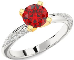Diamond Ruby Silver & 10K gold Round Solitaire Engagement Ring