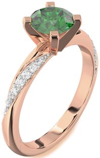 Diamond Emerald Rose Gold Round Solitaire Engagement Ring
