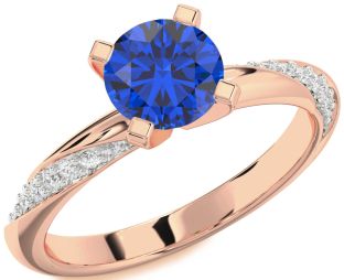 Diamond Blue Sapphire Rose Gold Round Solitaire Engagement Ring
