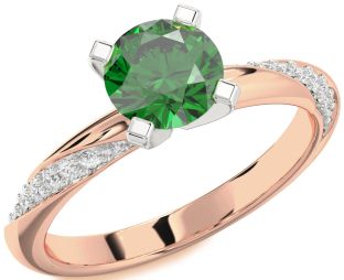 Diamond Emerald White Rose Gold Round Solitaire Engagement Ring