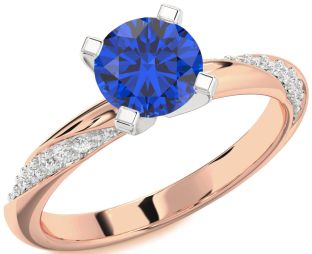 Diamond Blue Sapphire White Rose Gold Round Solitaire Engagement Ring